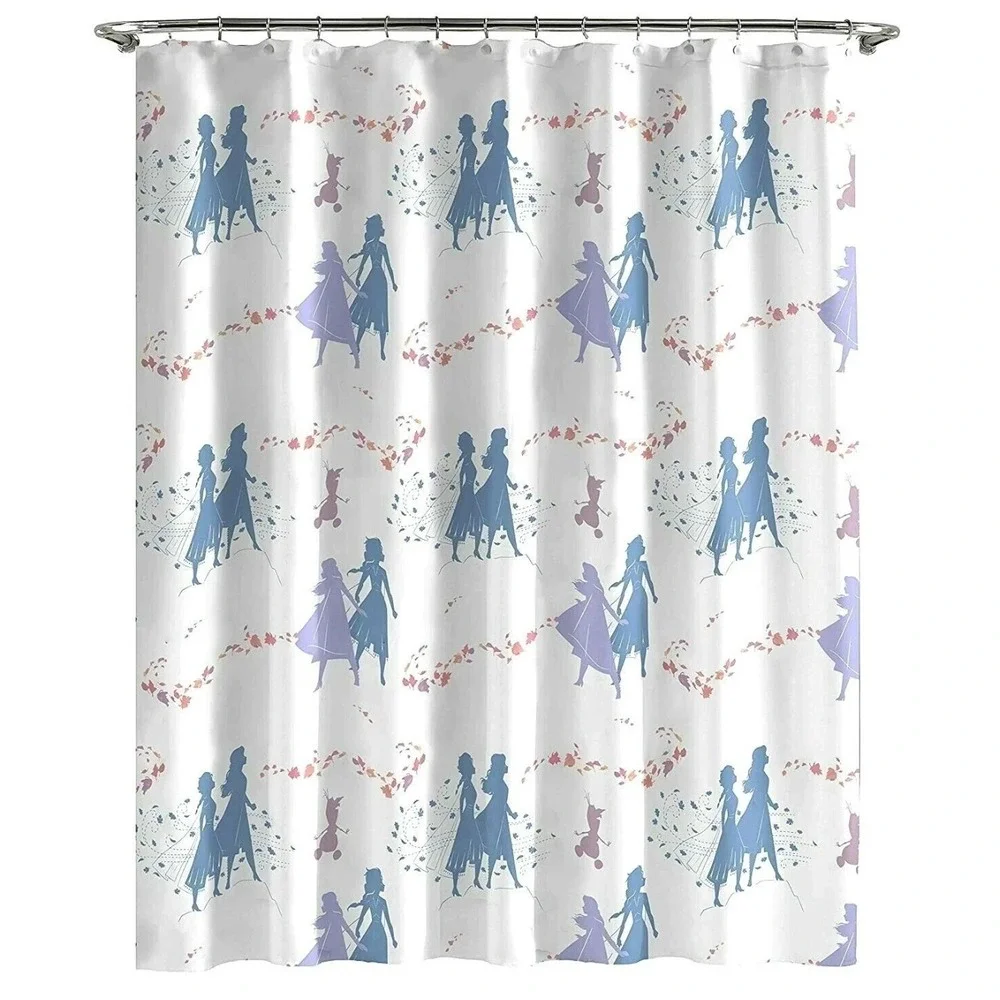 Disney Frozen II Elsa & Anna Shower Curtain & 12 Snowflake Rings 70x72 A